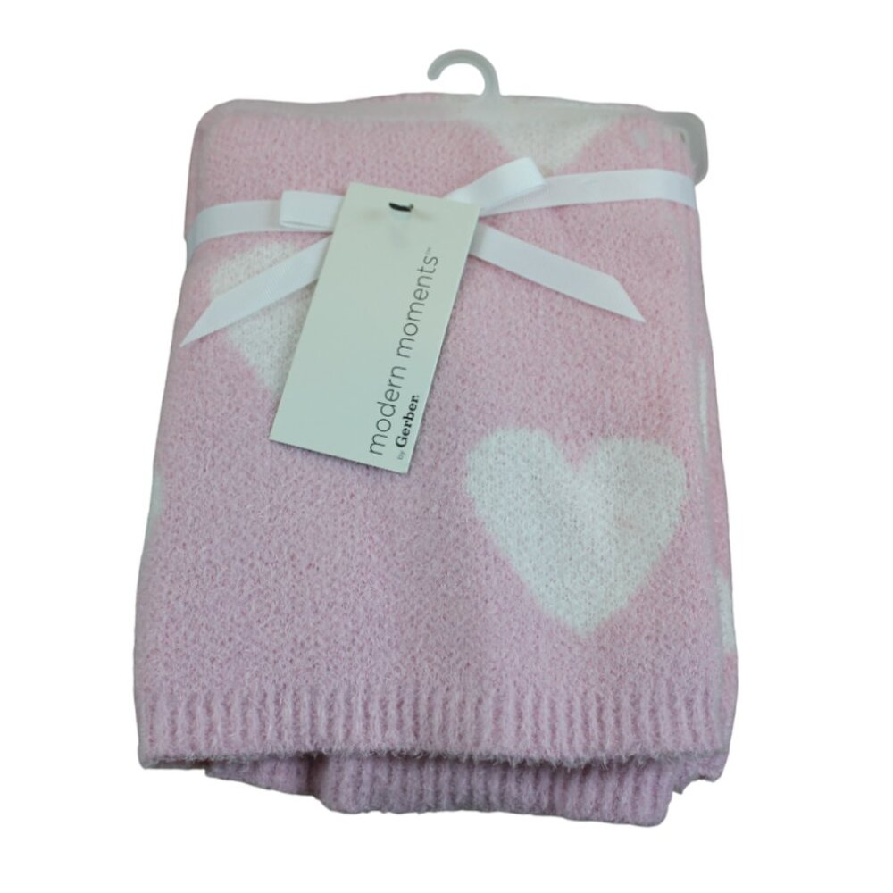 Gerber Modern Moments Baby Blanket Pink White Heart Chenille Girls NWT RARE